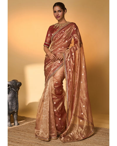 Red Polka Tissue Sari