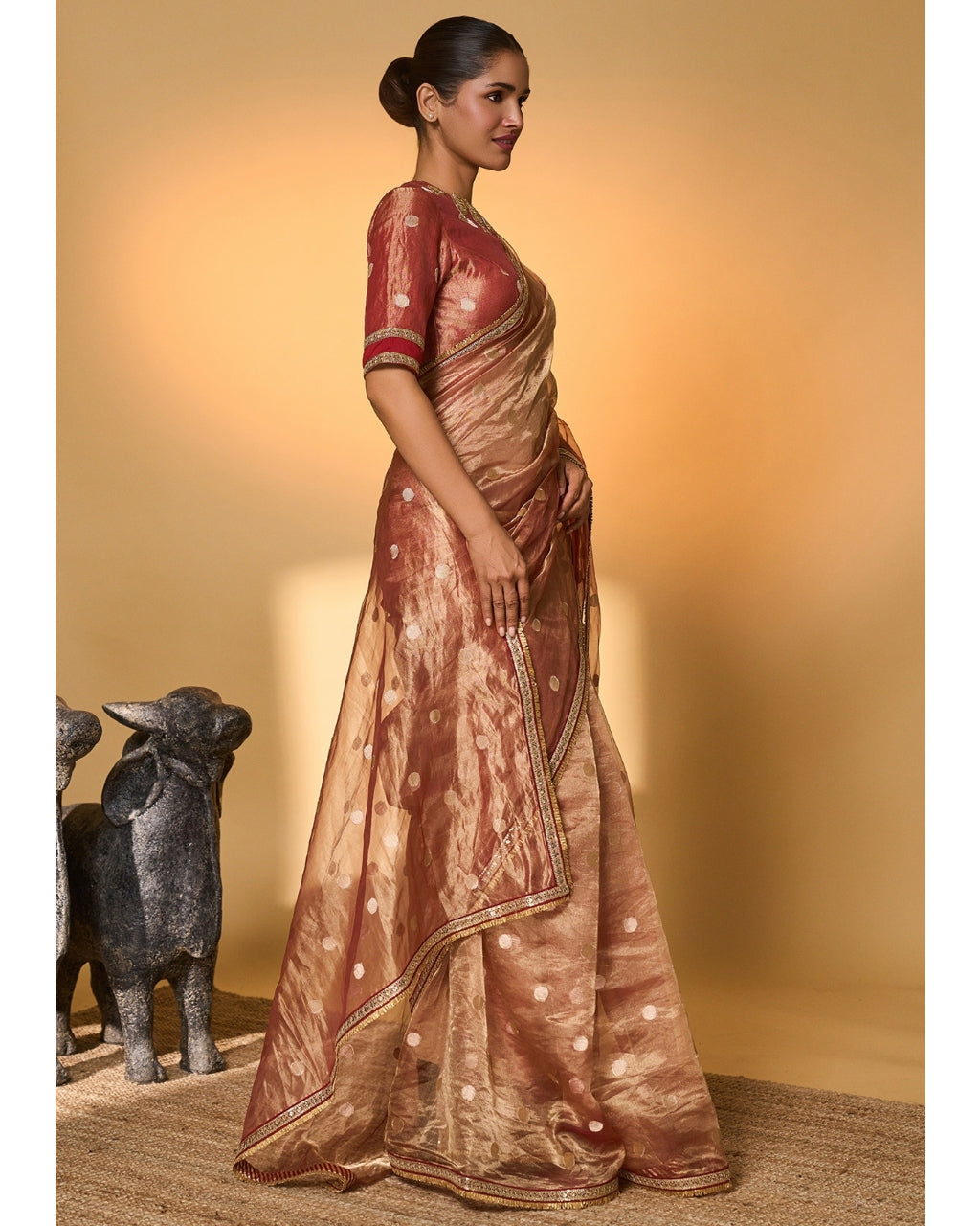 Red Polka Tissue Sari