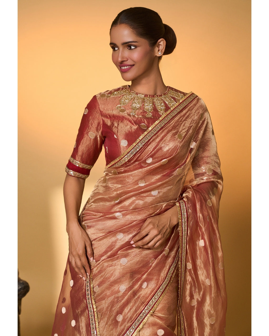 Red Polka Tissue Sari