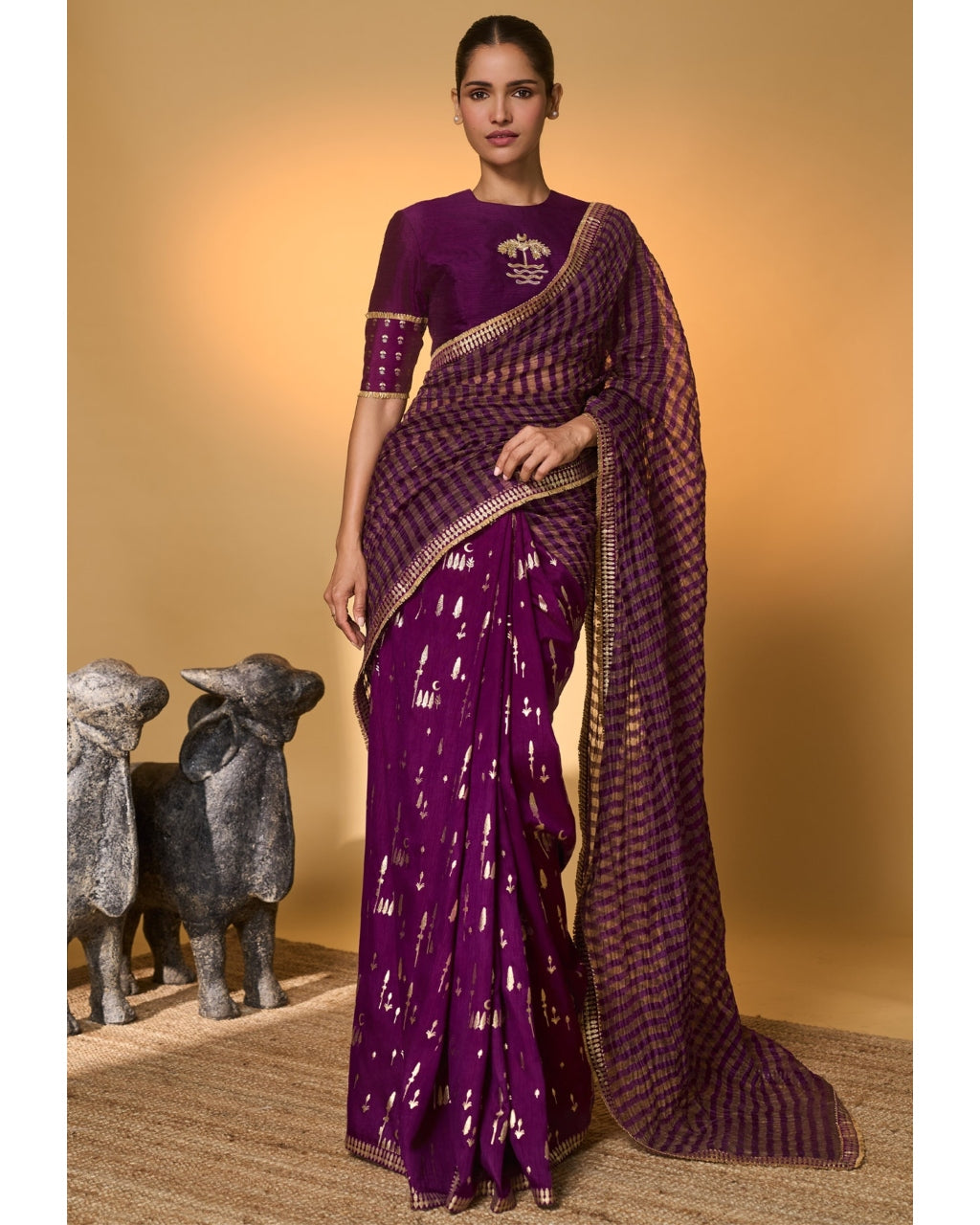 Purple Moonfield Zari Stripes Sari