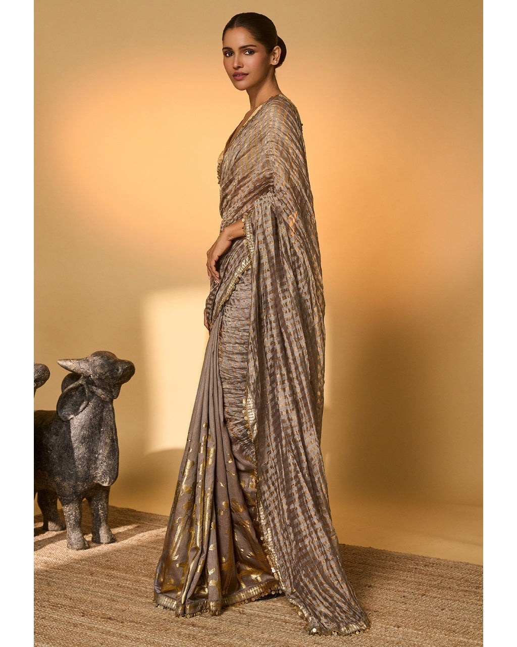 Grey Moonfield Zari Stripes Sari