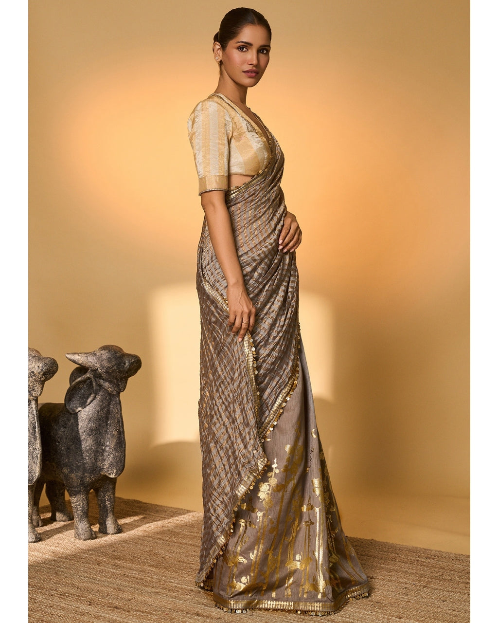 Grey Moonfield Zari Stripes Sari