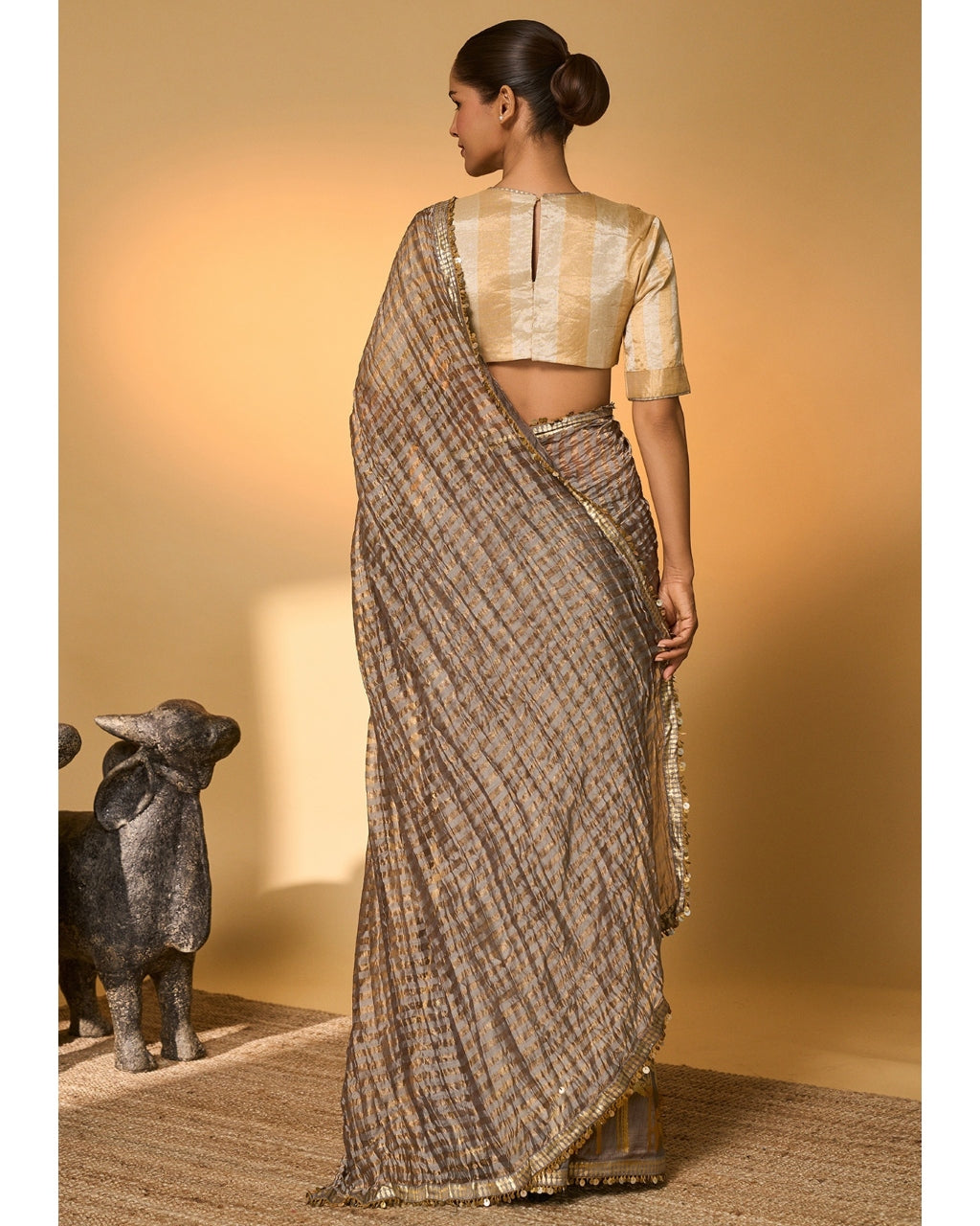Grey Moonfield Zari Stripes Sari