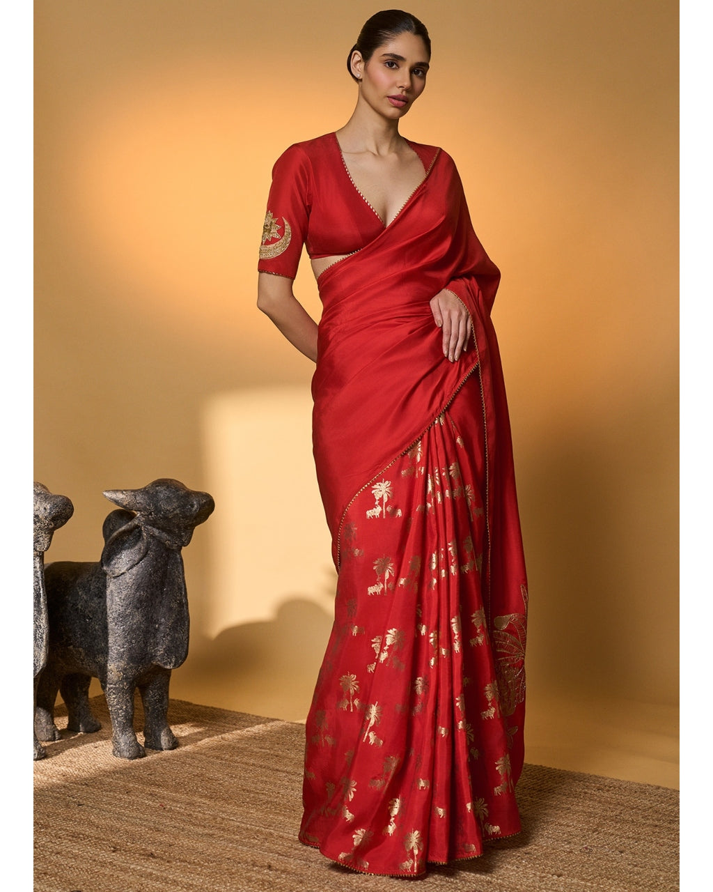 Red Tropical Nandi Sari