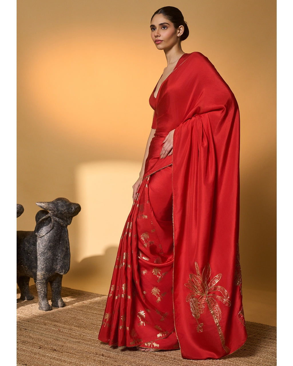 Red Tropical Nandi Sari