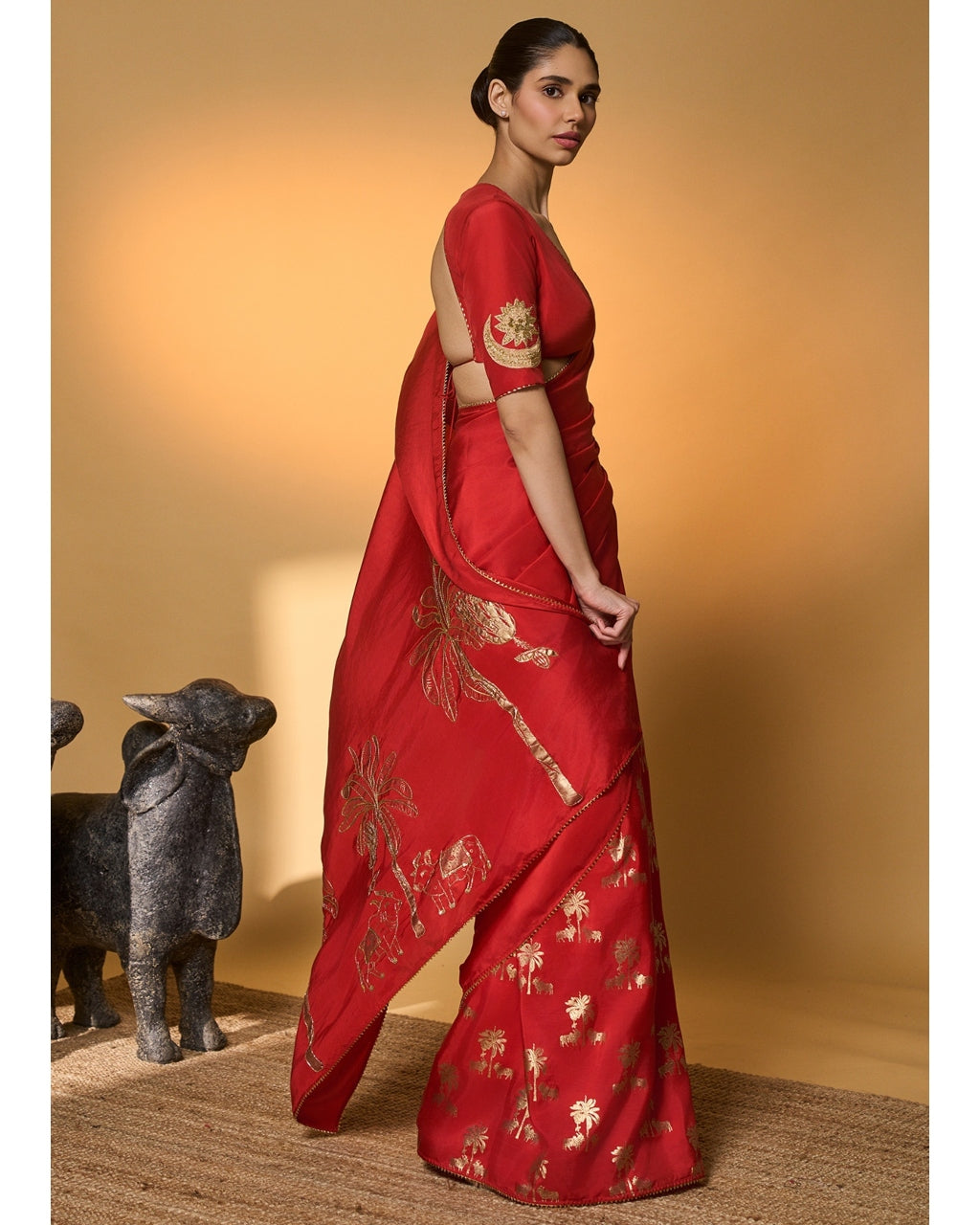 Red Tropical Nandi Sari