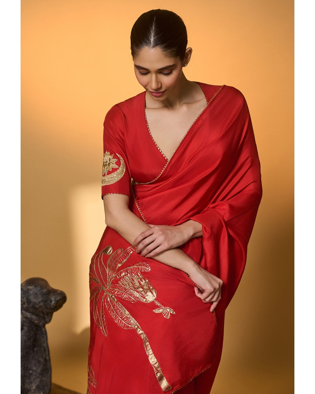 Red Tropical Nandi Sari