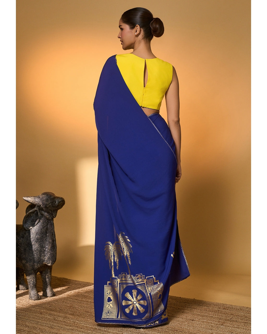 Electric Blue Tropical Camera Sari