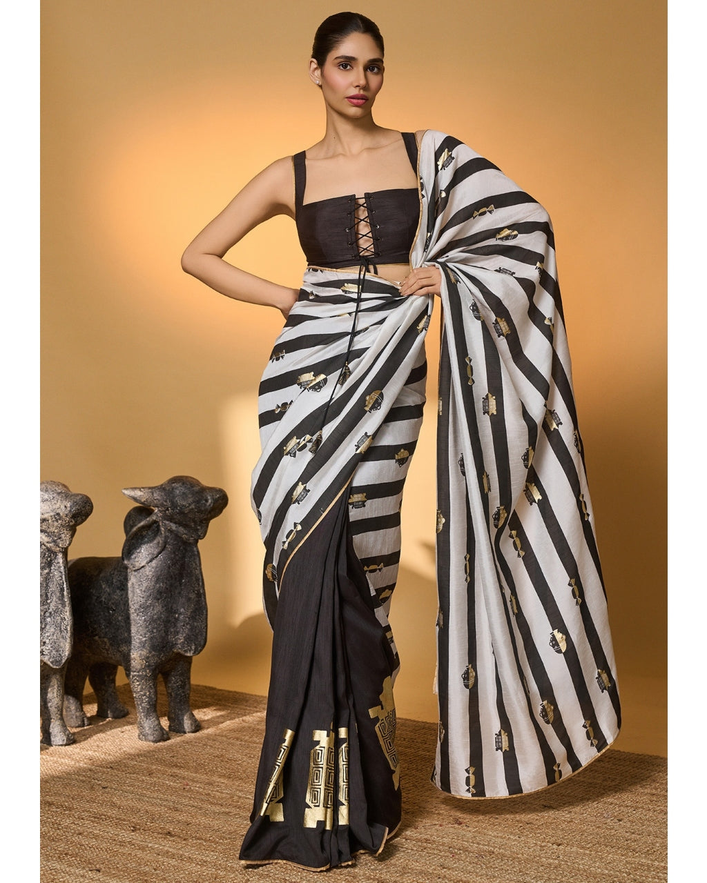 Black Stripes All Charms Sari