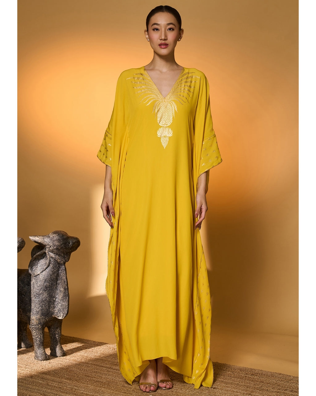 Yellow Tribal Mask Kaftan