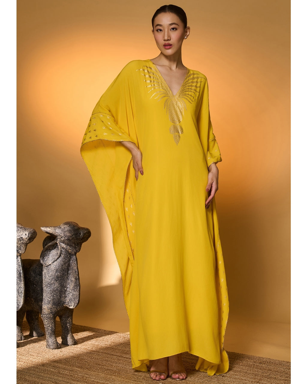 Yellow Tribal Mask Kaftan
