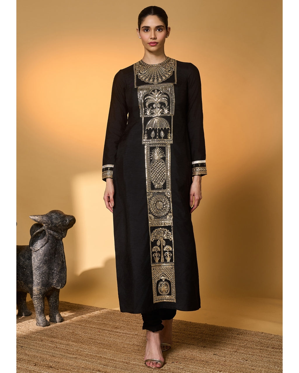 Black Khidki Kurta Set