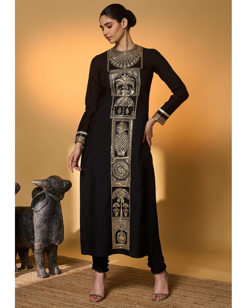Black Khidki Kurta Set
