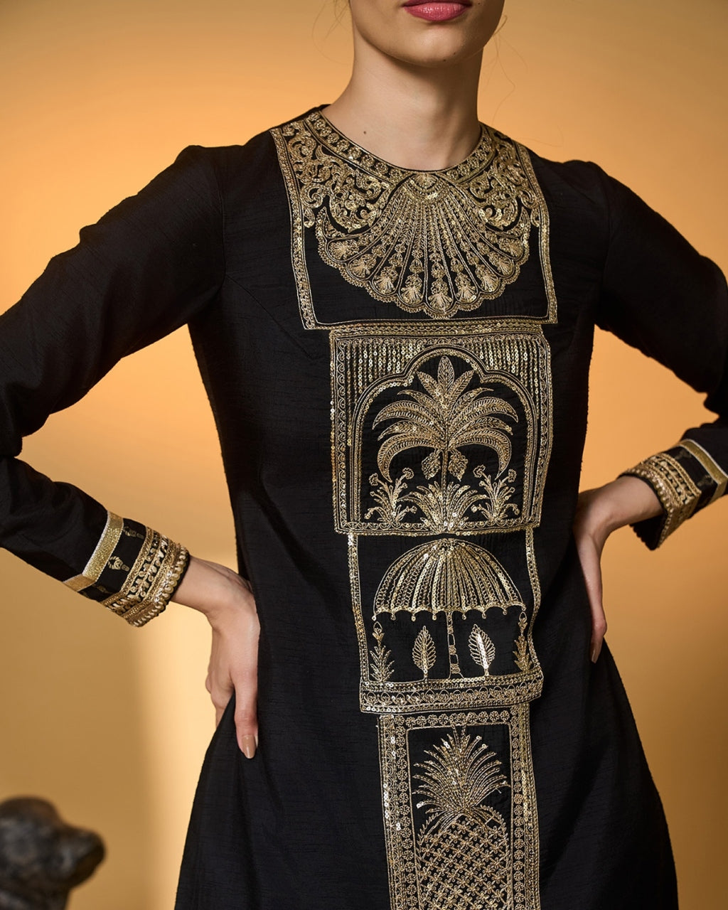 Black Khidki Kurta Set
