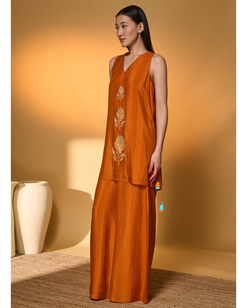 Saffron Sky Striped Kurta Set