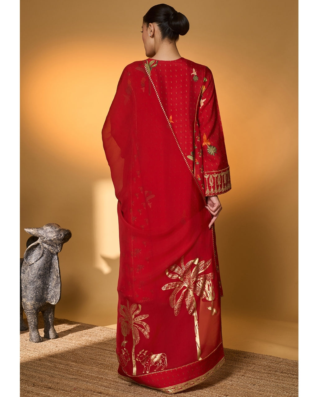 Red Tropical Anarkali Set