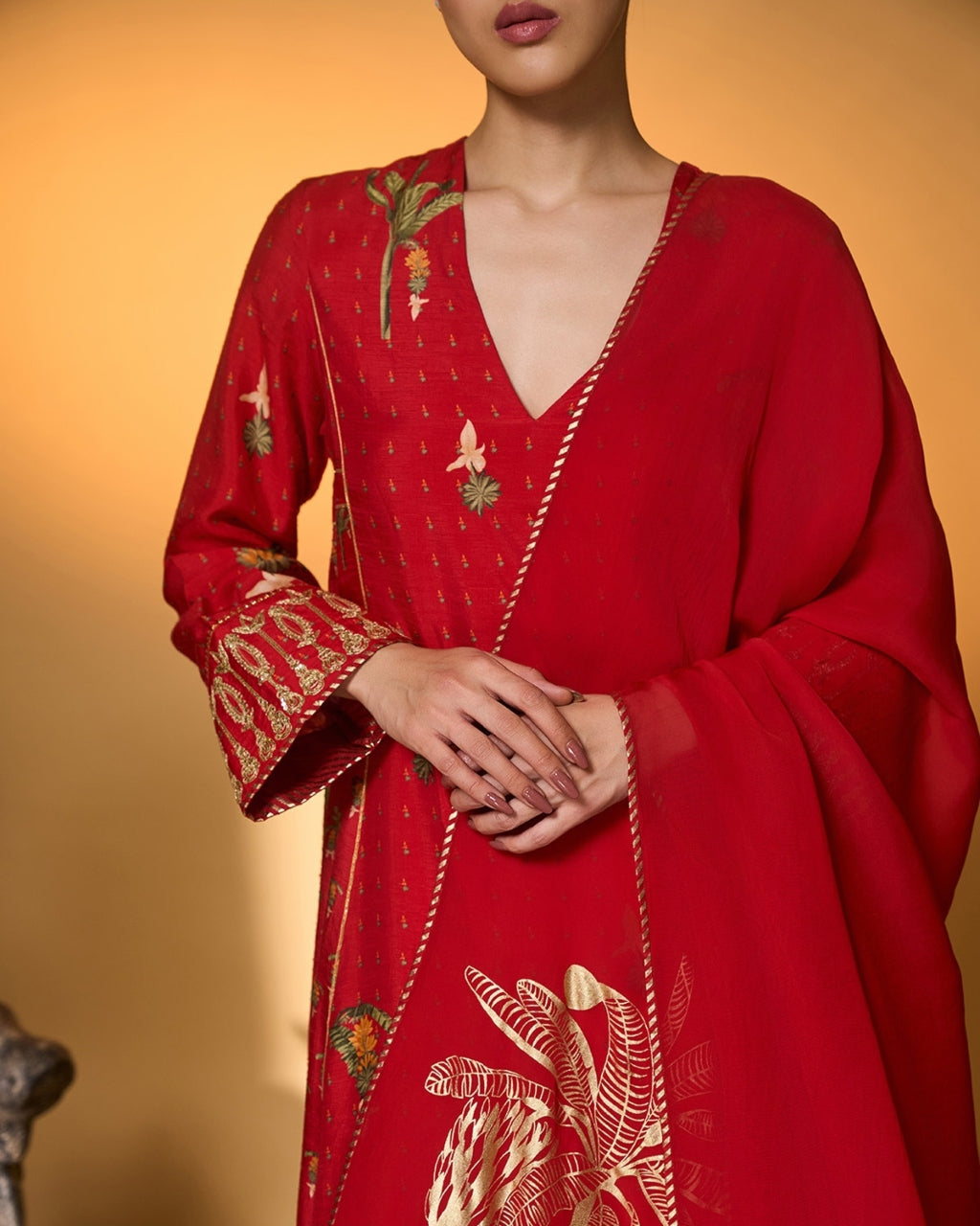 Red Tropical Anarkali Set