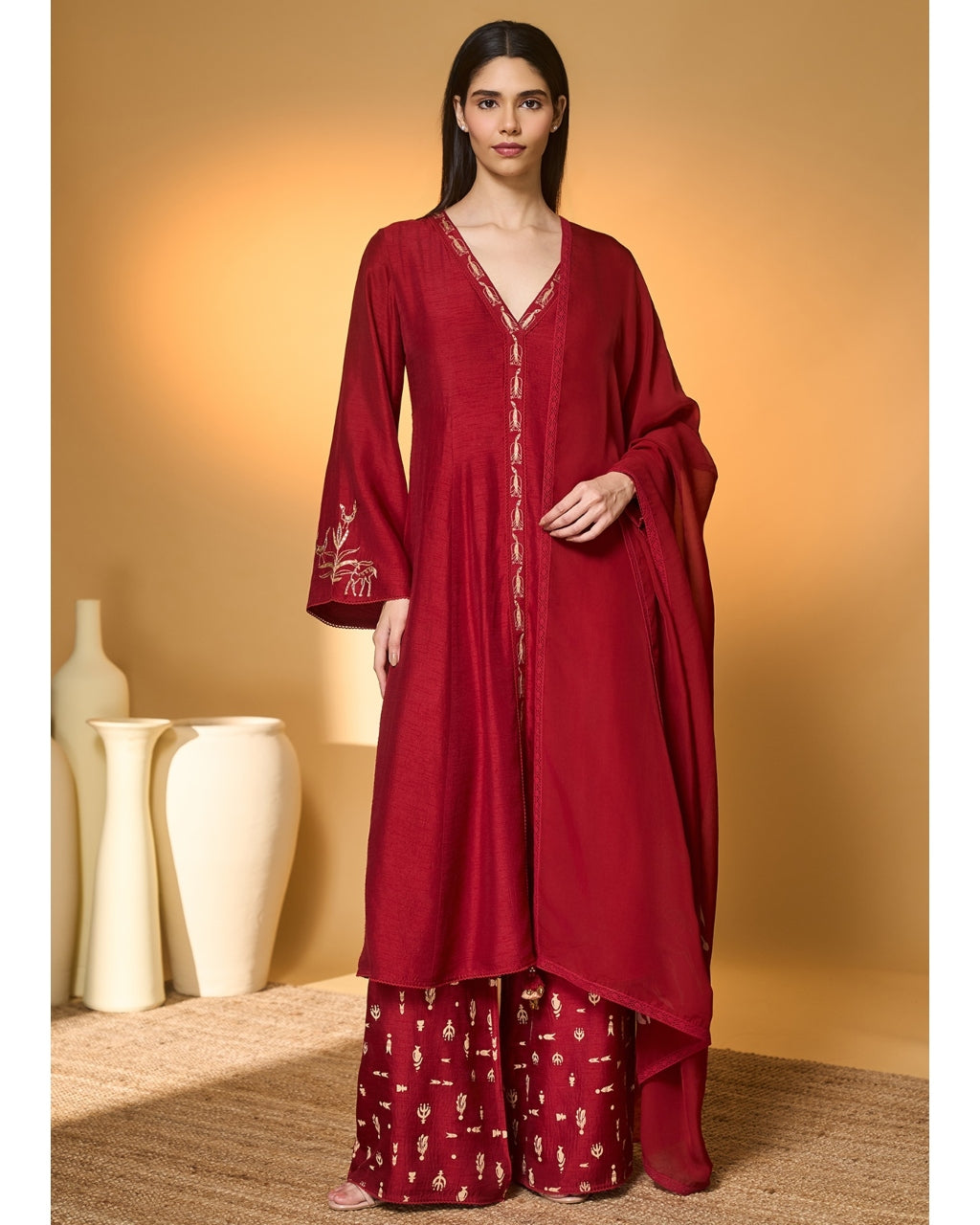 Red Deer Totem Kurta Set