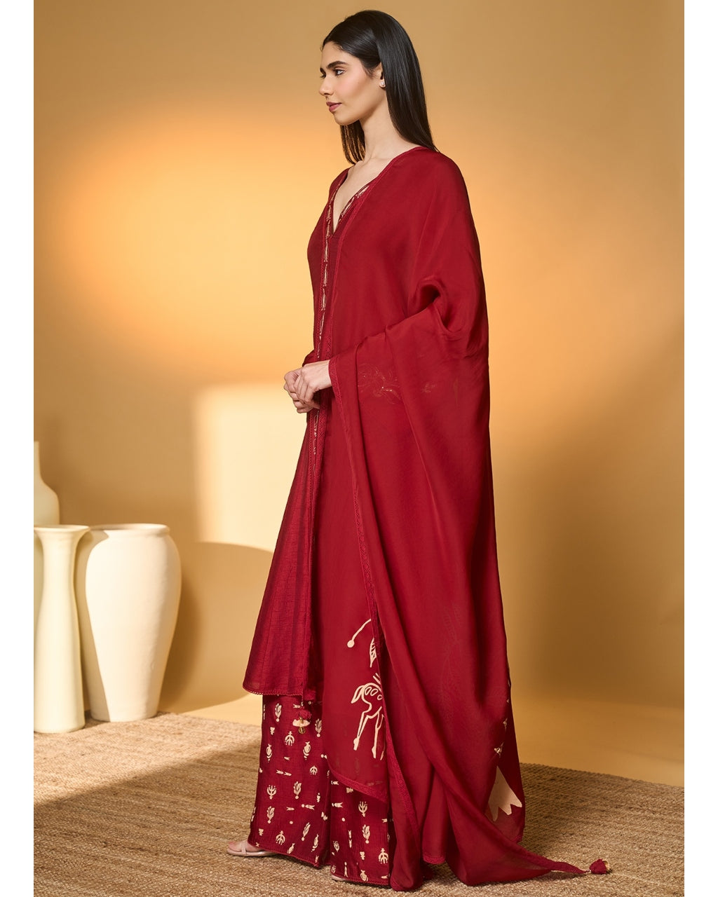 Red Deer Totem Kurta Set