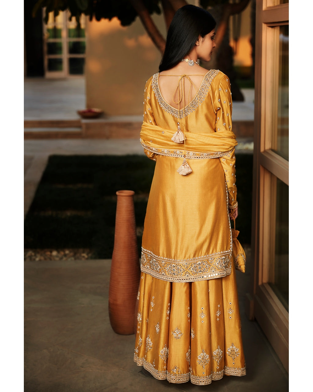 Haldi Yellow Coastal Mogra Sharara Set