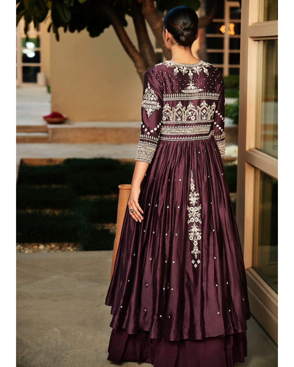 Rusted Wine Mogra Jacket Lehenga