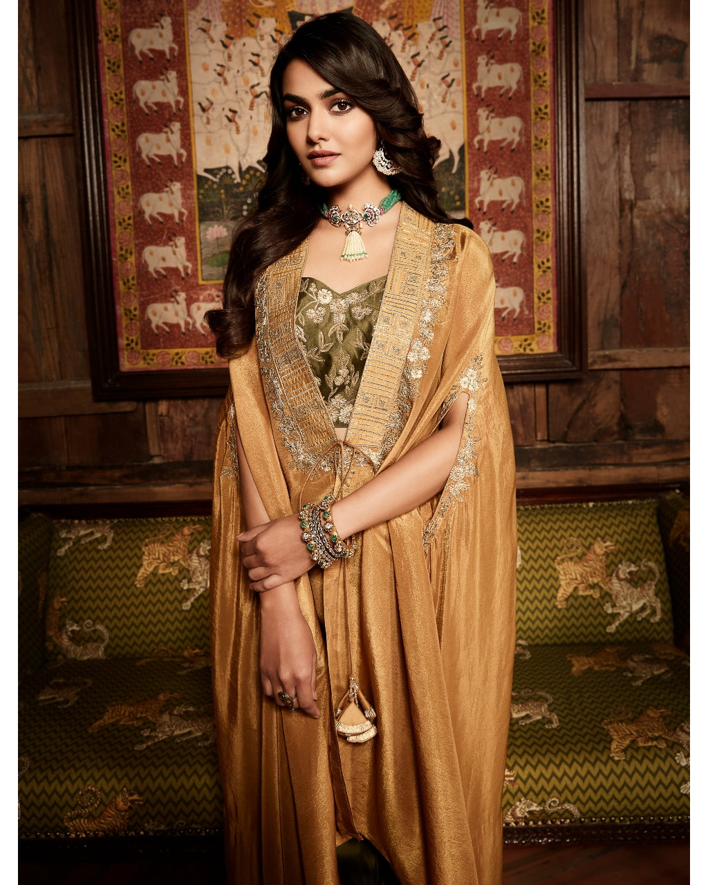 The Tissue Gota Olive & Haldi Cape Set