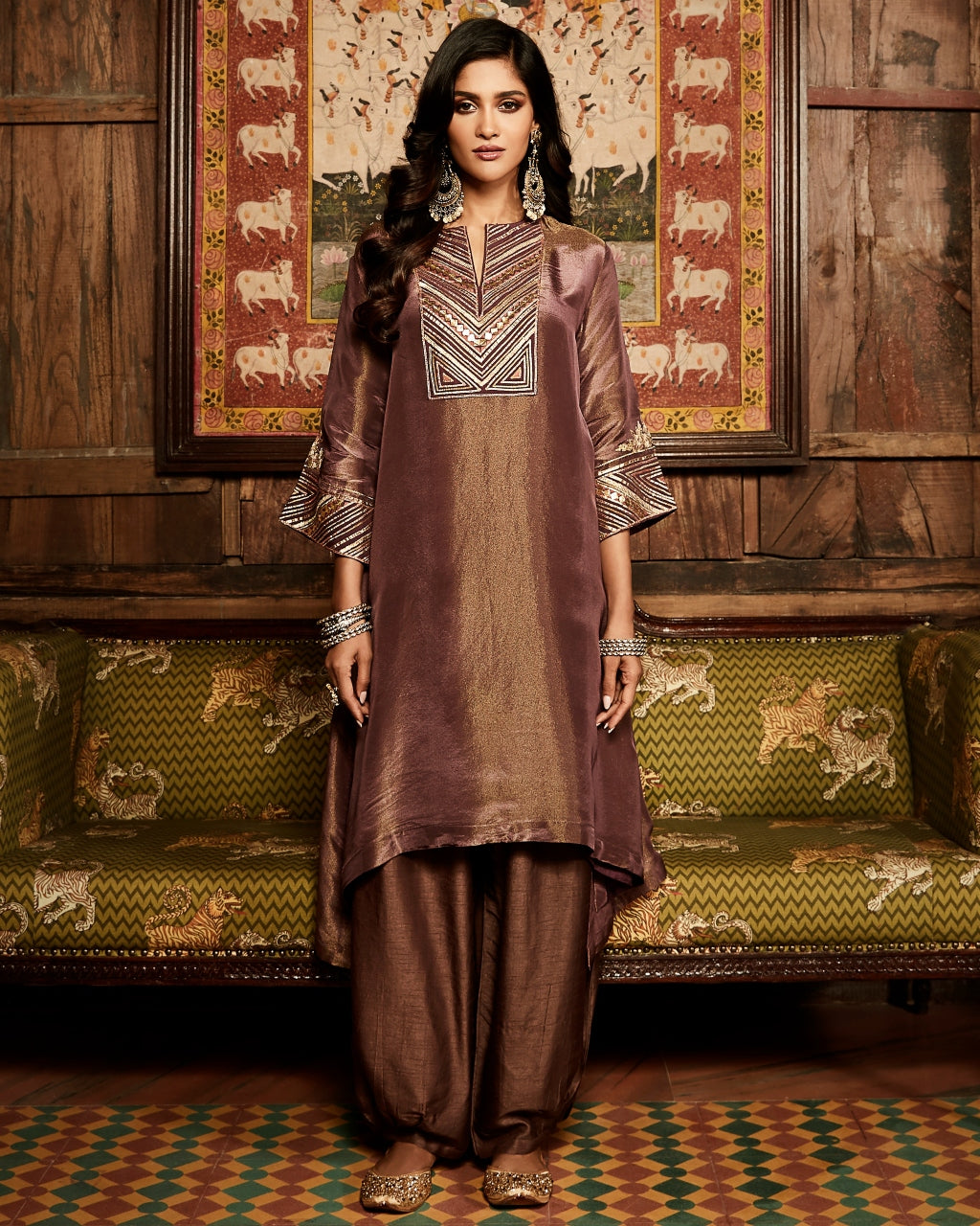 The Rusted Tissue Gota Plum Kurta Set