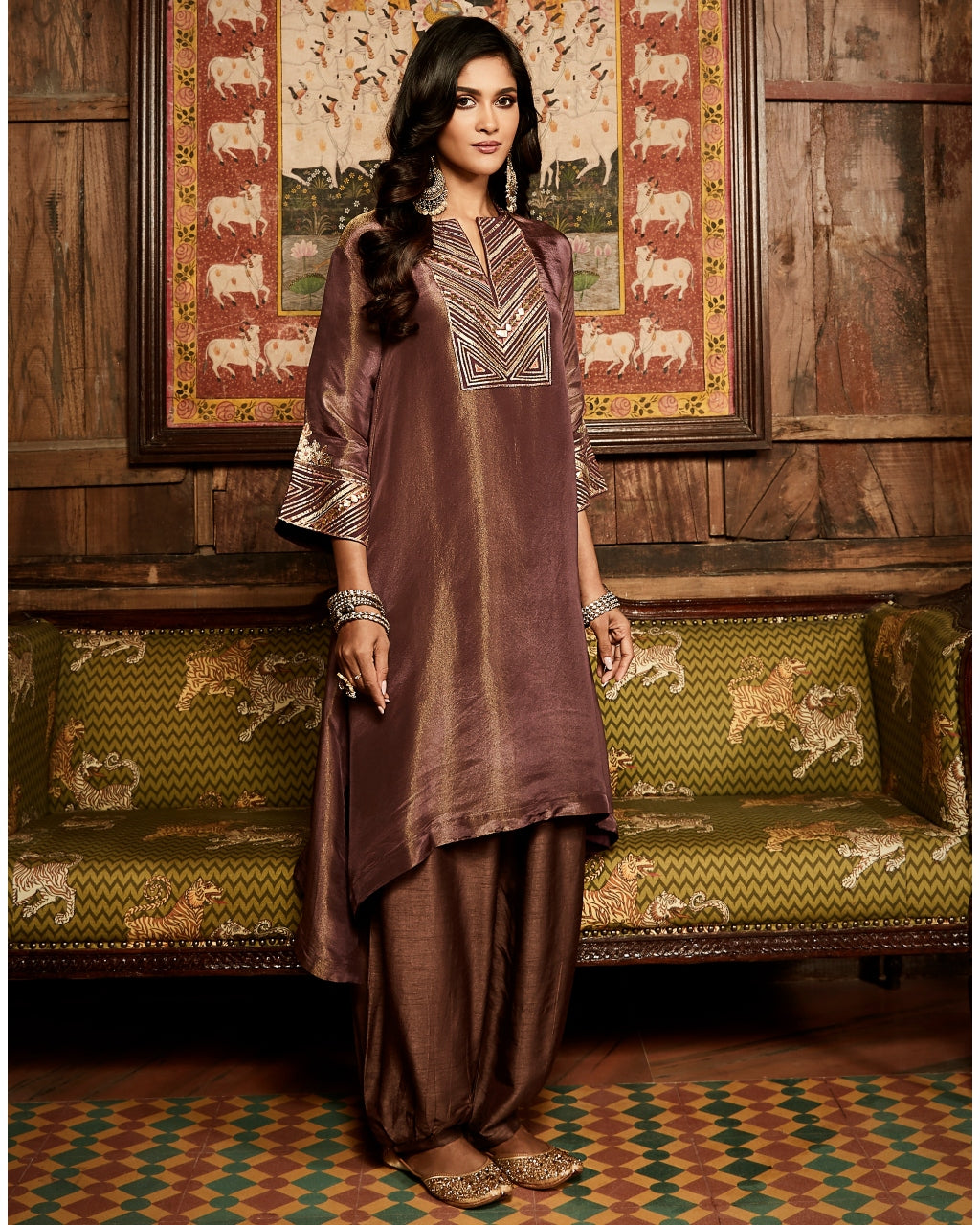 The Rusted Tissue Gota Plum Kurta Set