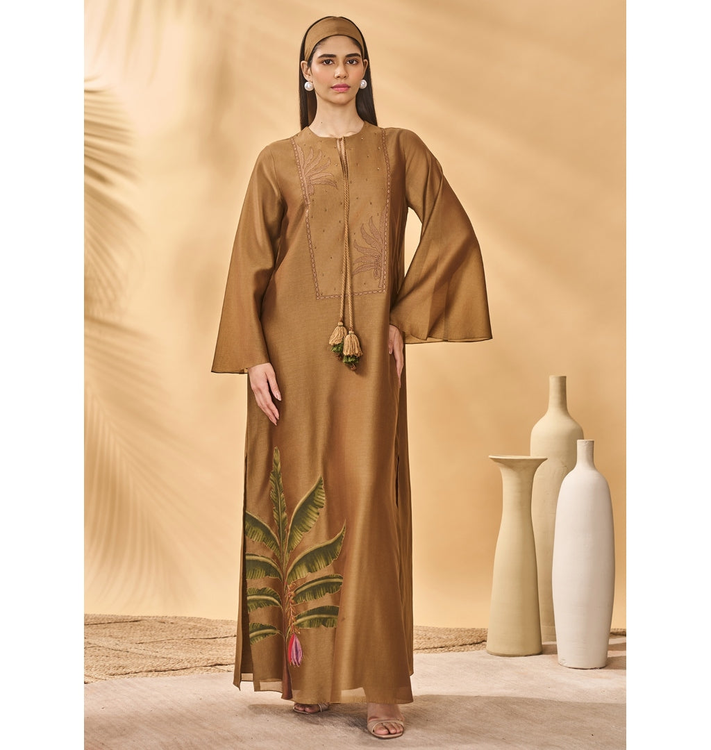 Tan Trellis Palm Kaftan