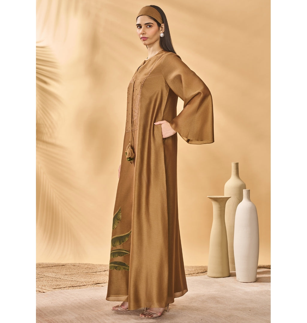 Tan Trellis Palm Kaftan