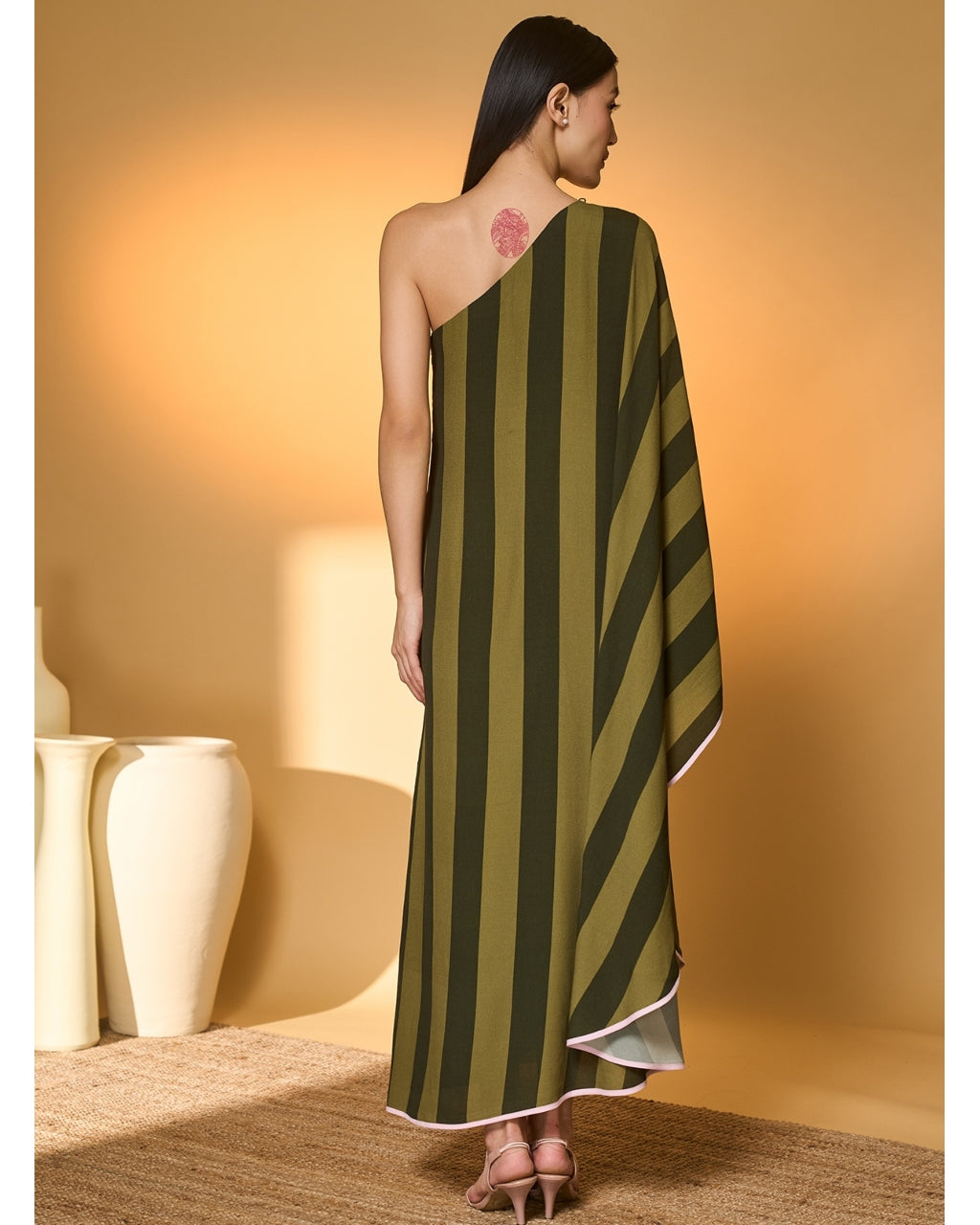 Green Totem Pod One Shoulder Kaftan