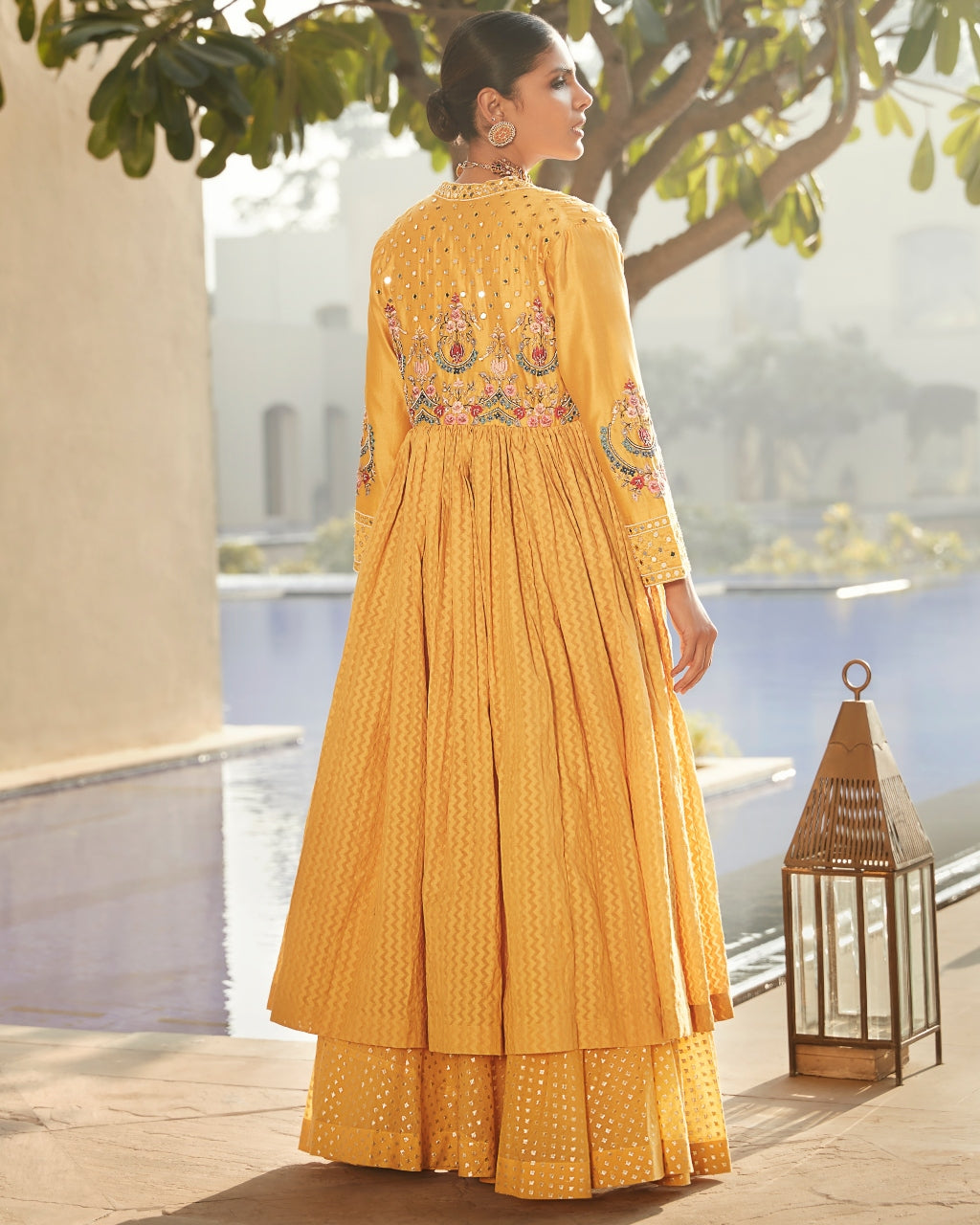 Haldi Yellow Venetian Tripitaka Lehenga Set