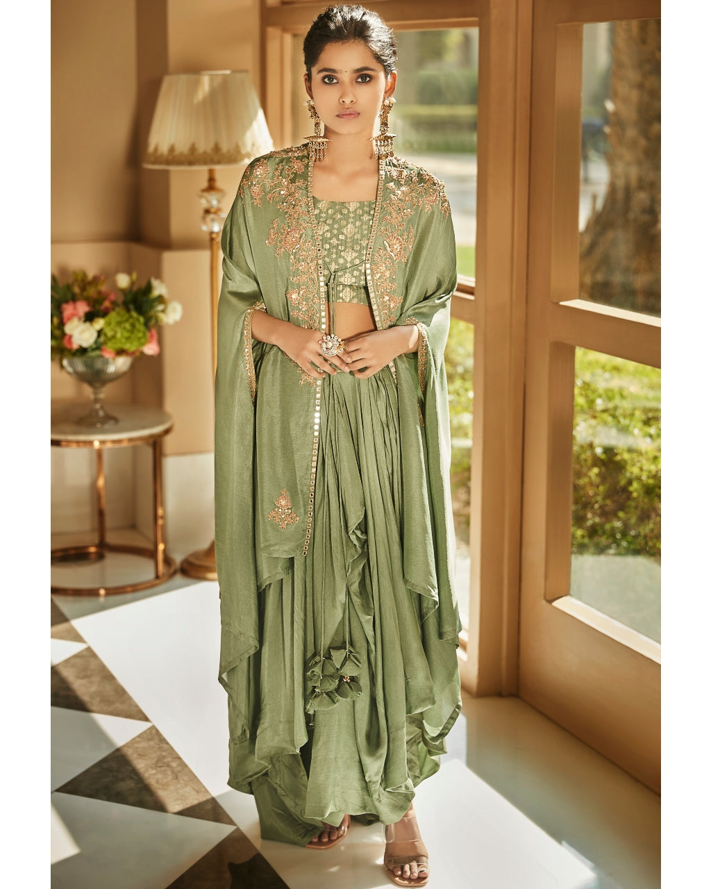 Jade Green Aurora Dhoti Cape Set