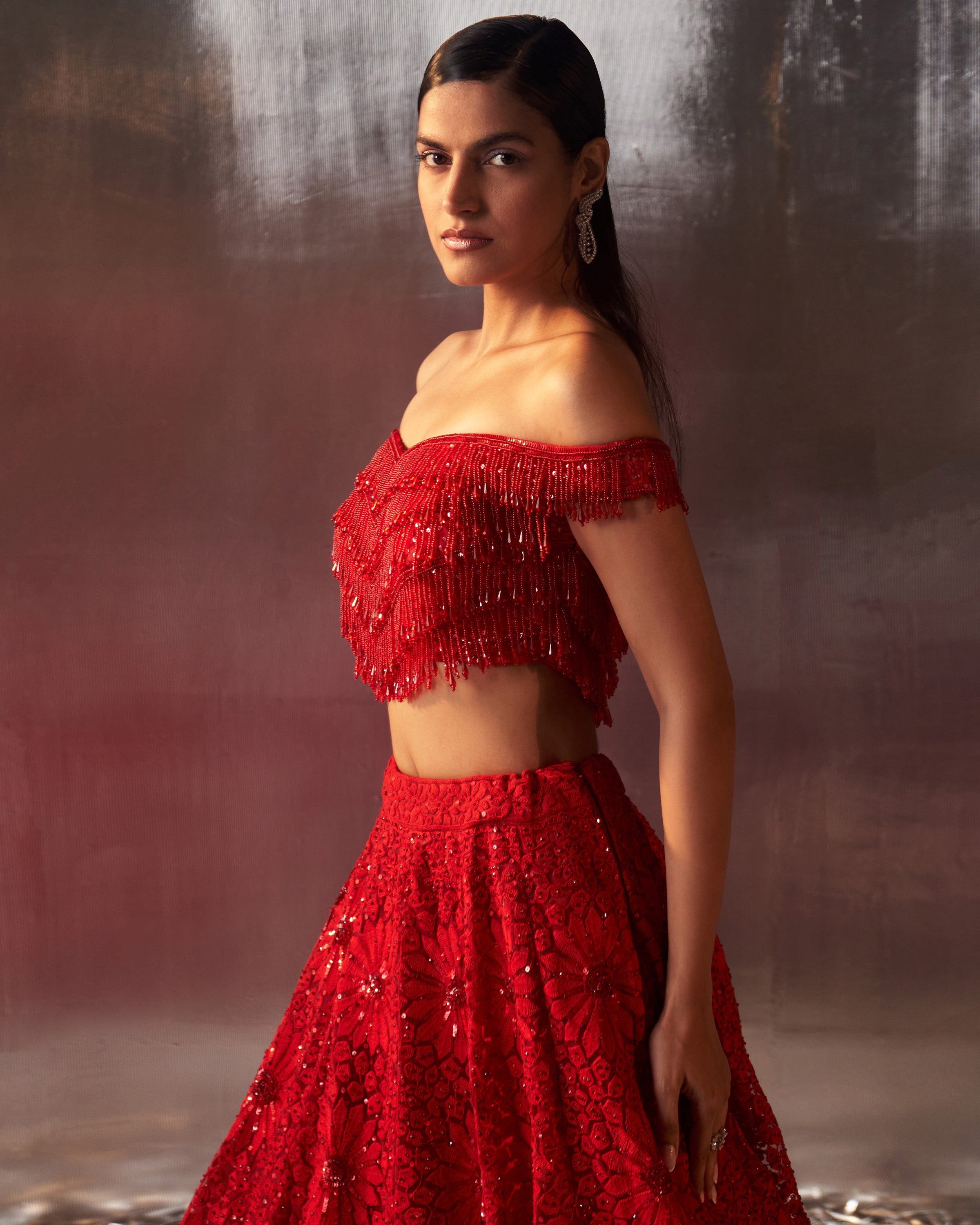 Red Net Lehenga Set