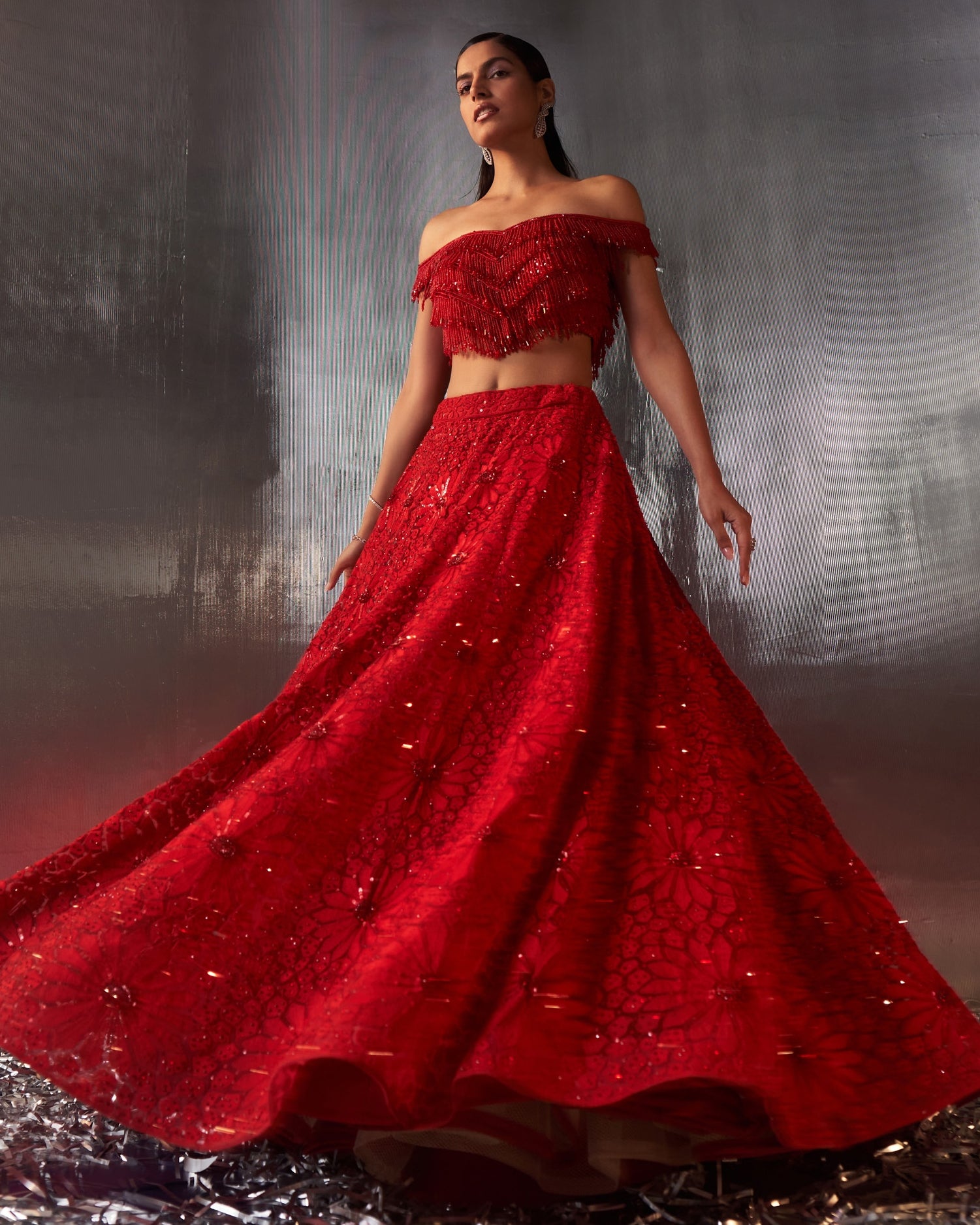 Red Net Lehenga Set