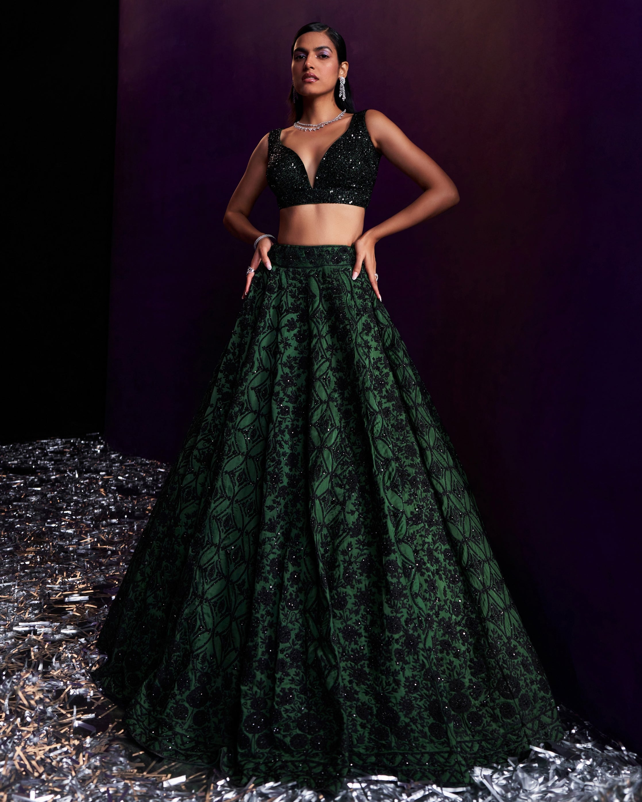 Green Organza Lehenga Set