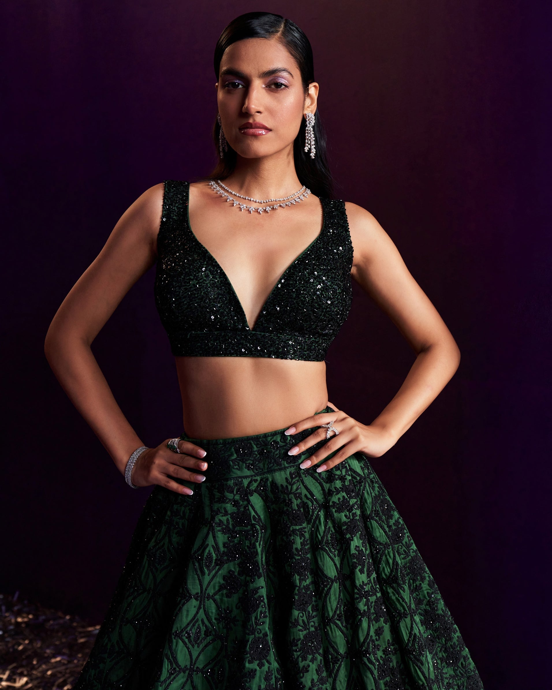 Green Organza Lehenga Set