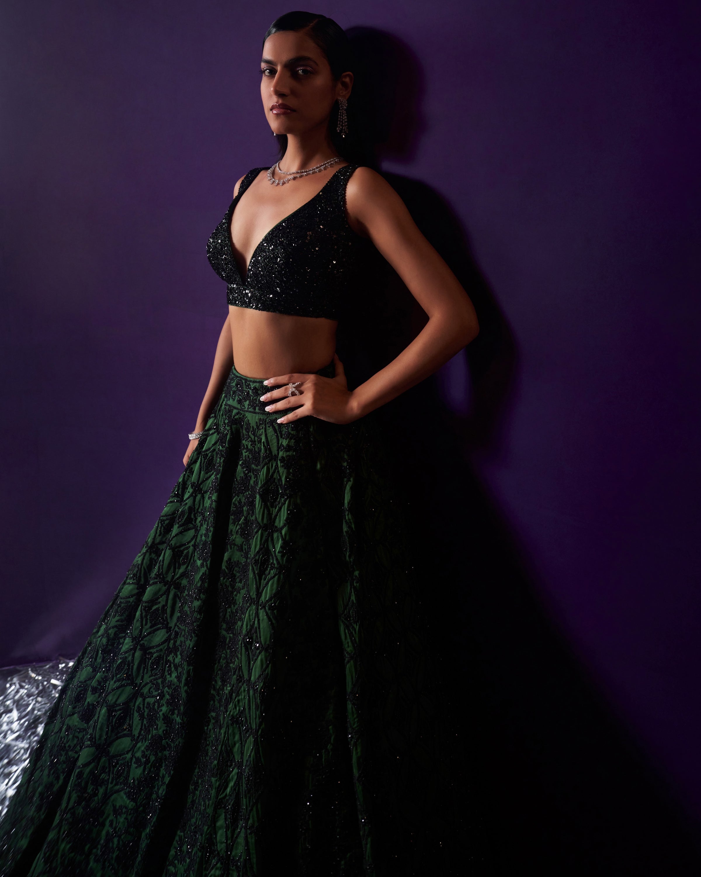 Green Organza Lehenga Set
