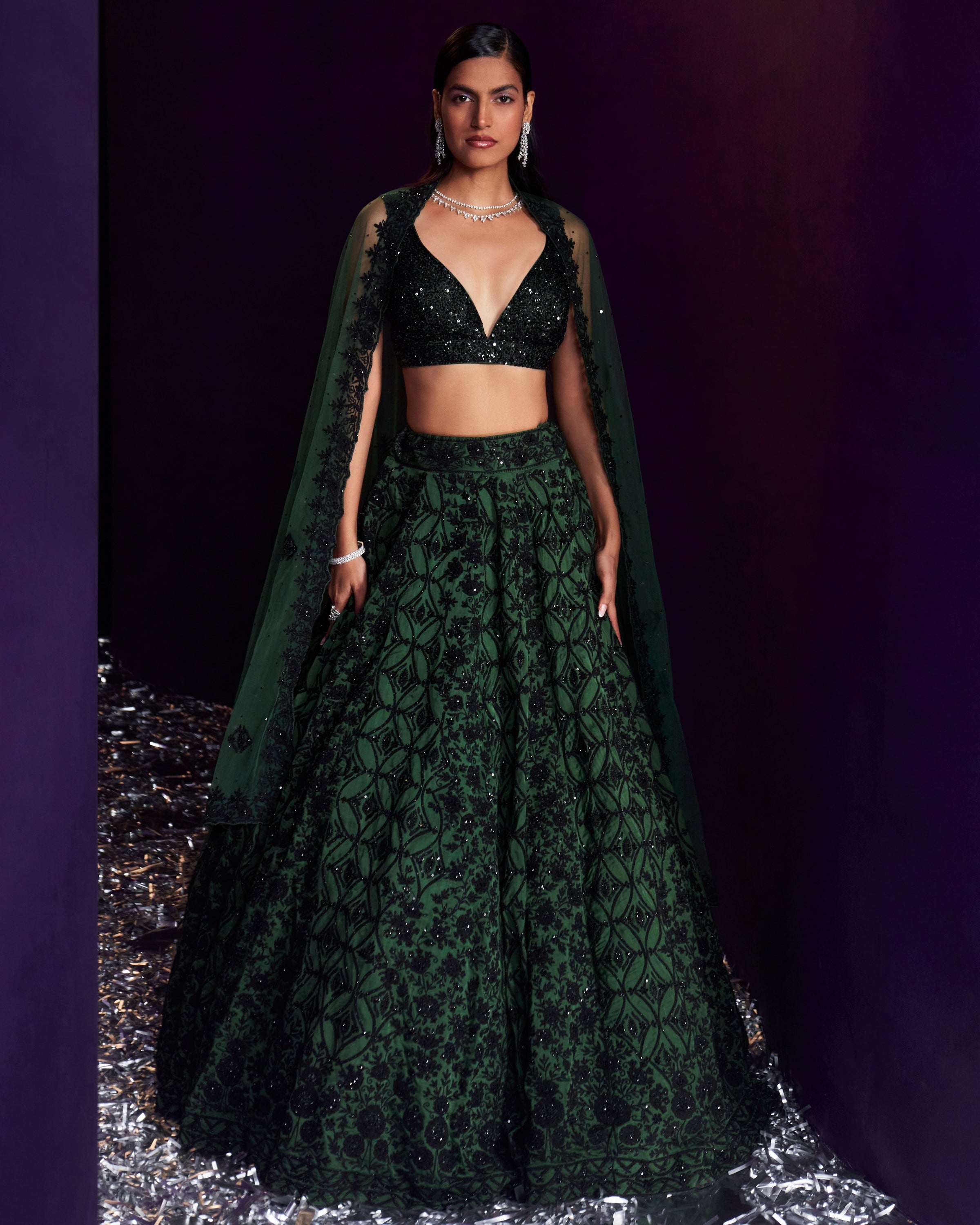 Green Organza Lehenga Set