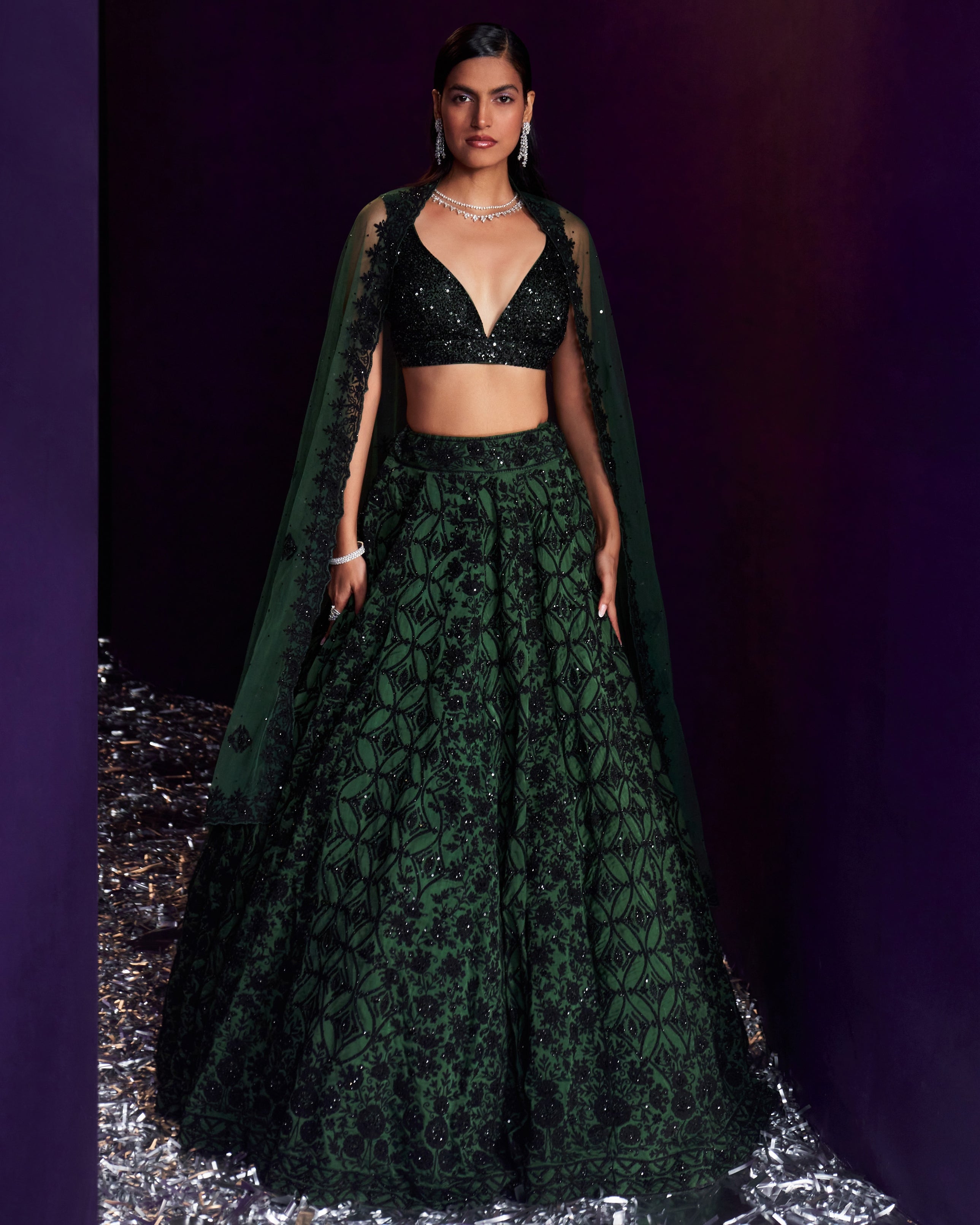 Green Organza Lehenga Set