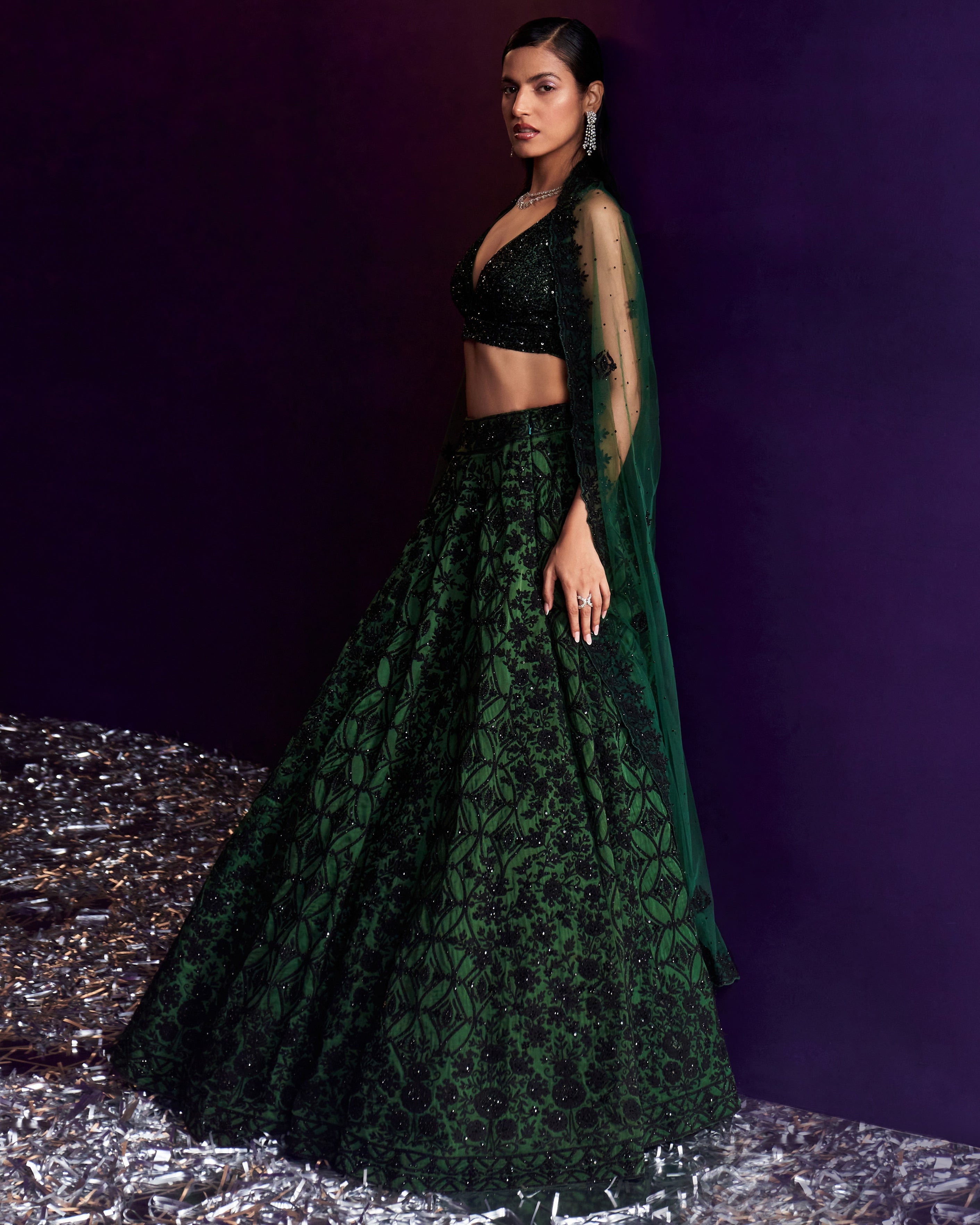 Green Organza Lehenga Set