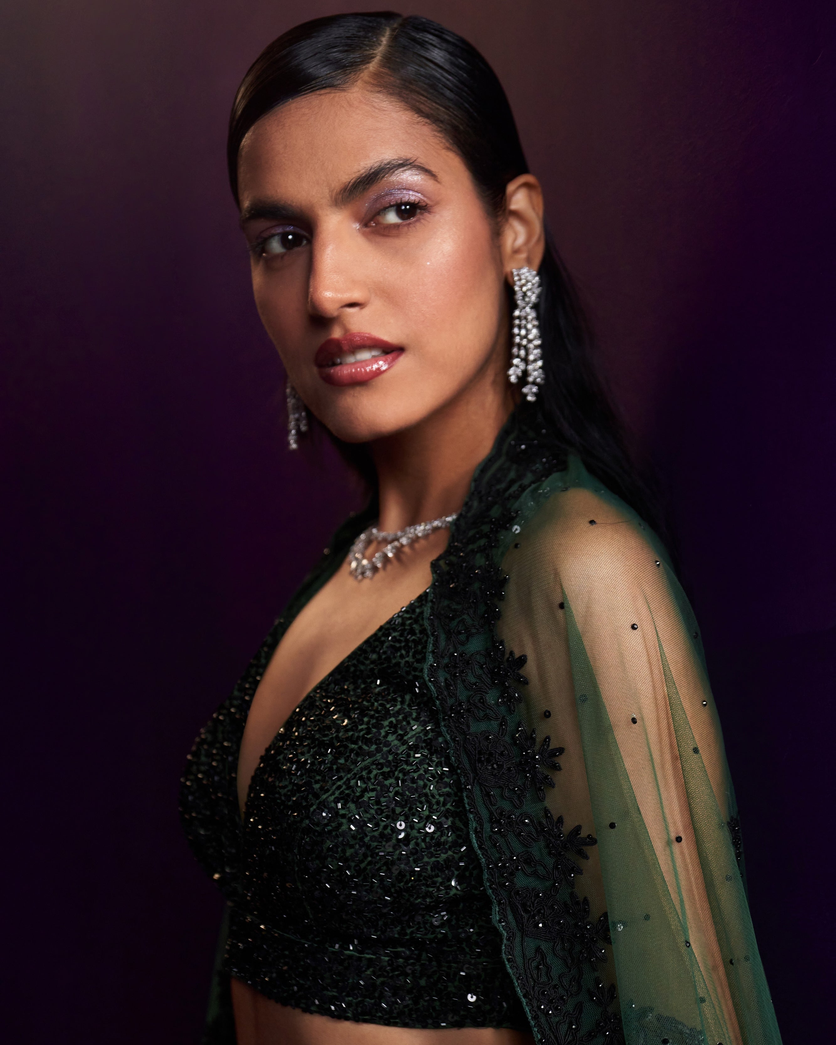 Green Organza Lehenga Set