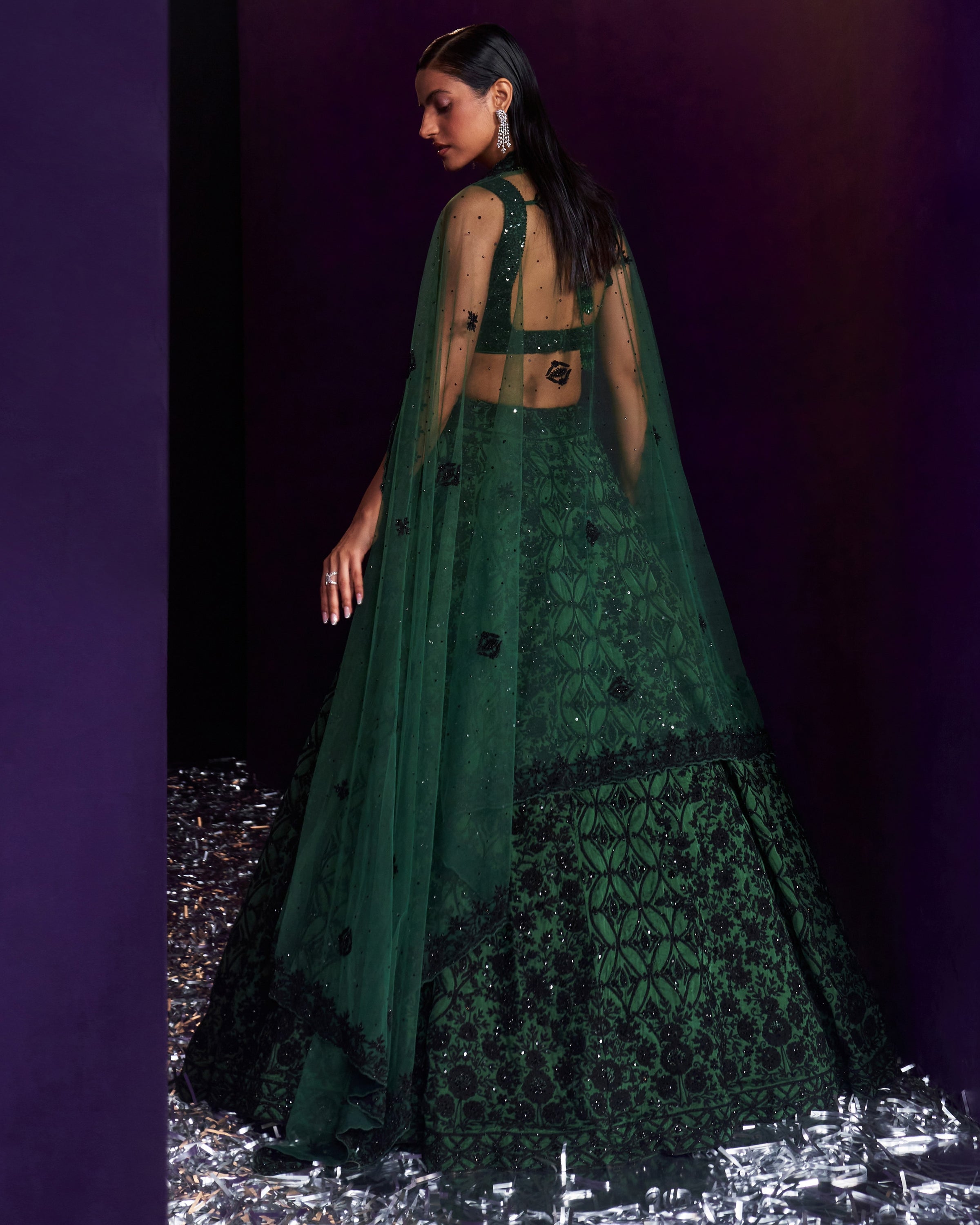 Green Organza Lehenga Set