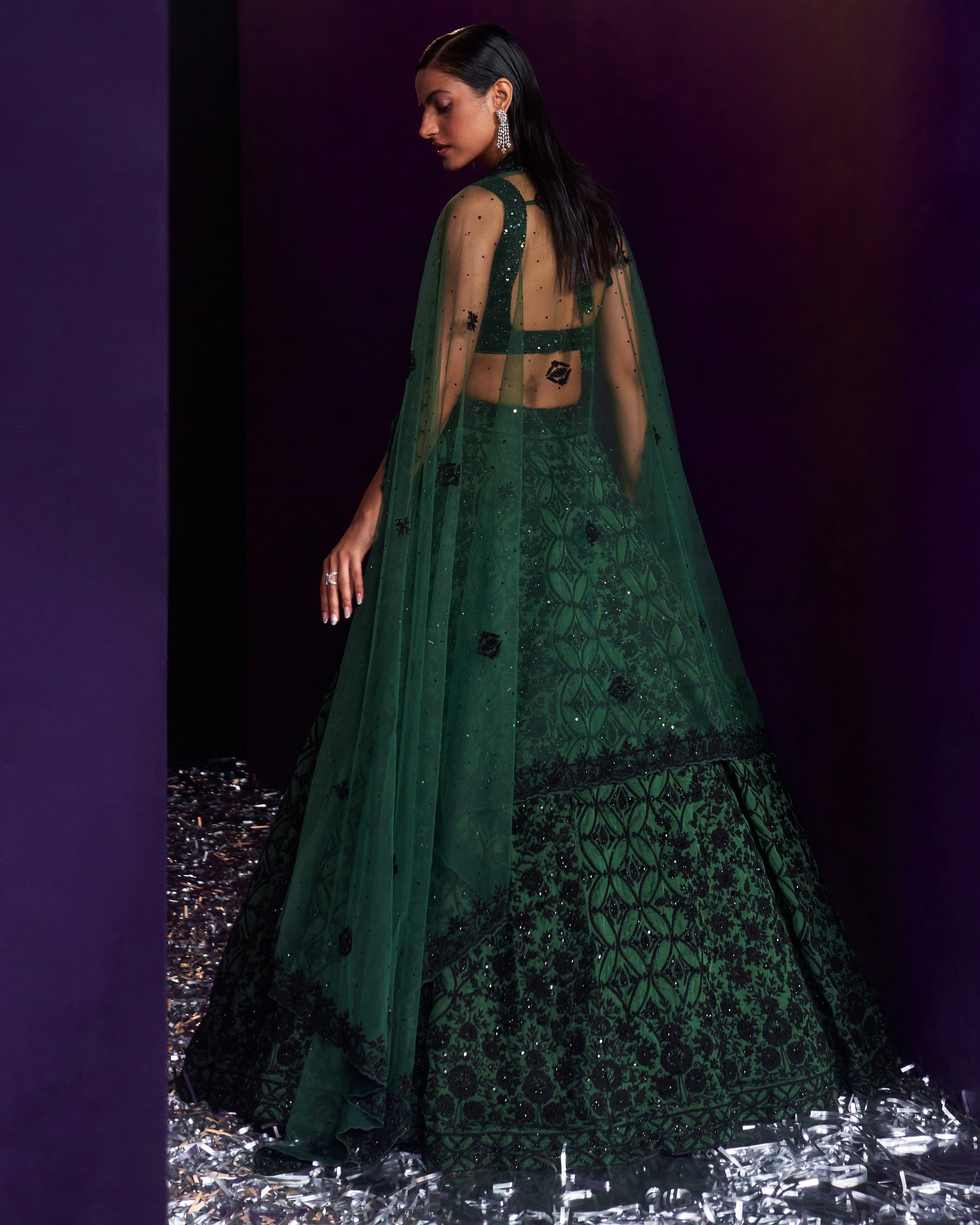 Green Organza Lehenga Set