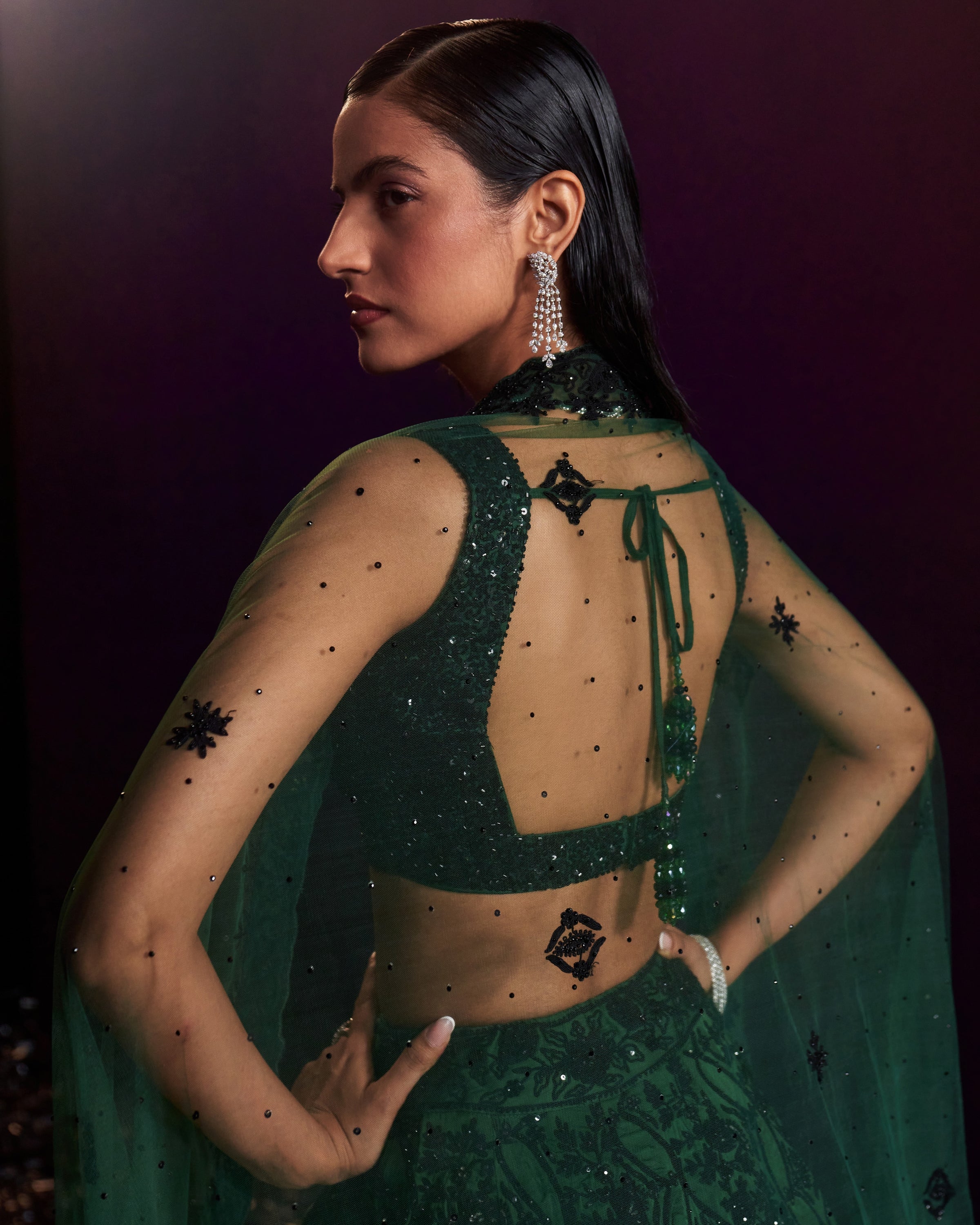 Green Organza Lehenga Set