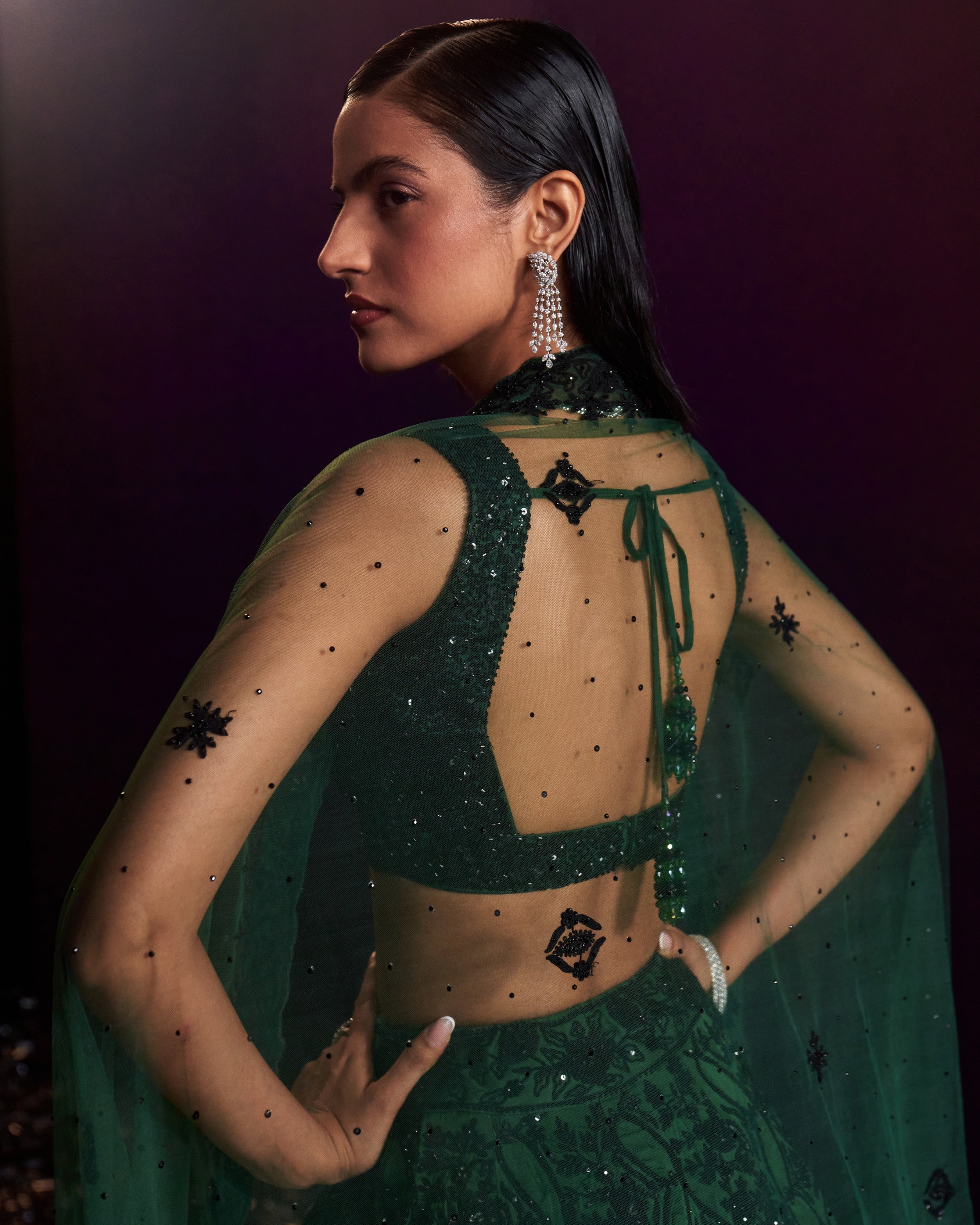 Green Organza Lehenga Set