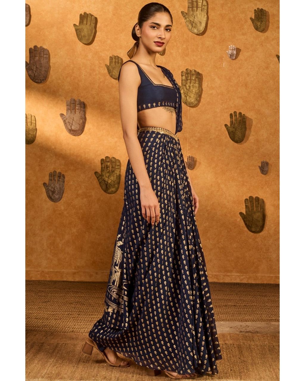 Navy Blue Snow Light Stitched Sari