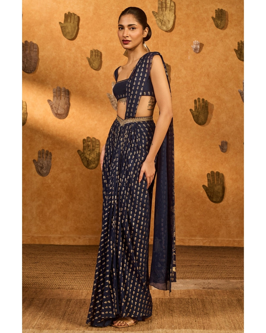 Navy Blue Snow Light Stitched Sari