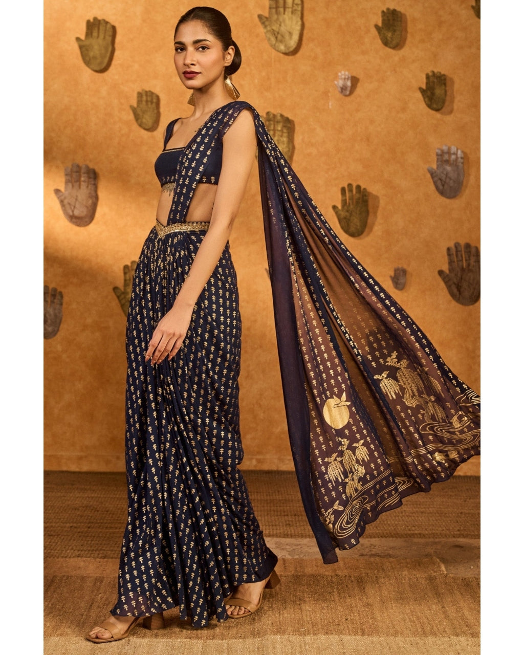 Navy Blue Snow Light Stitched Sari