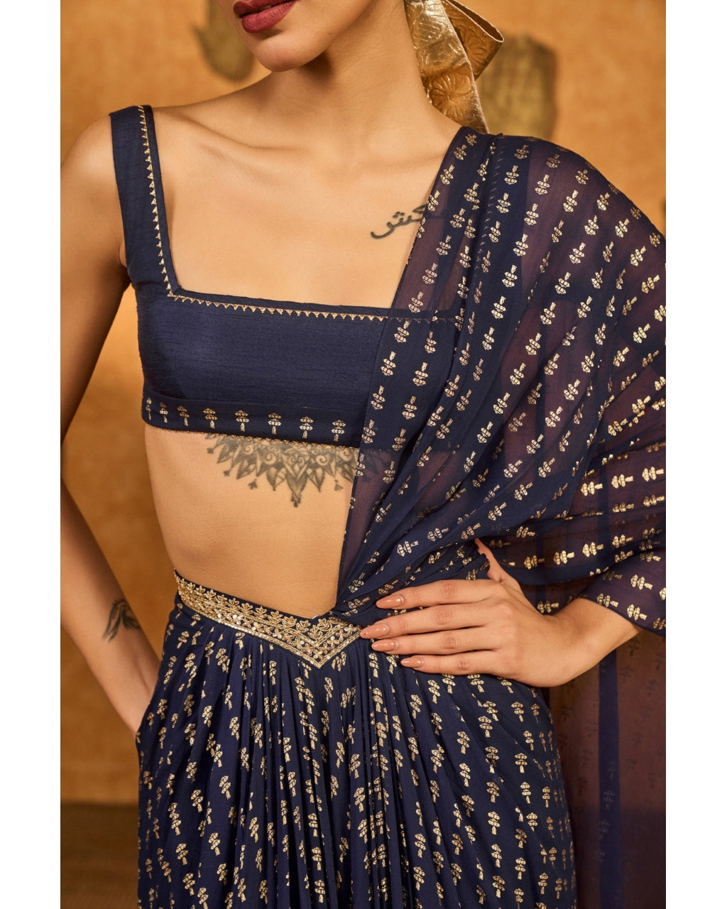 Navy Blue Snow Light Stitched Sari
